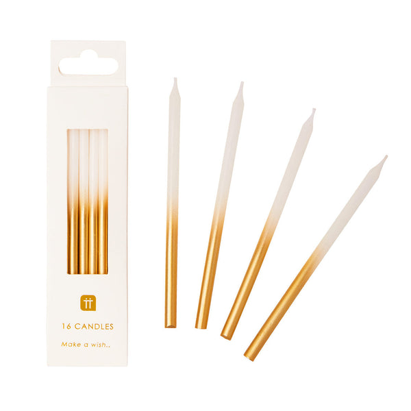 WHITE & GOLD CANDLES - 16 PACK