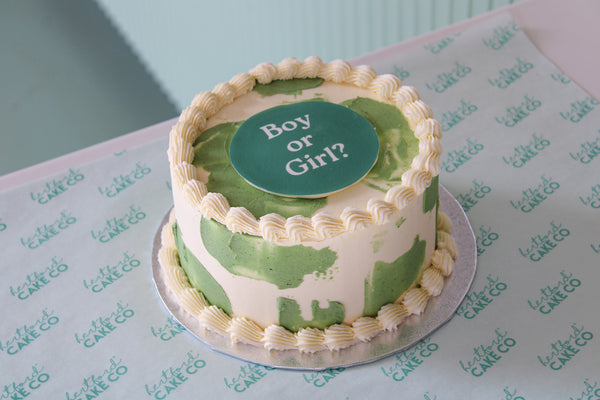 Sage Coloured Gender Reveal Celebration Cake
