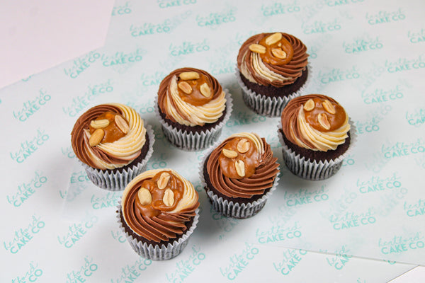 Peanut Butter Caramel Cupcakes with chocolate buttercream and roasted peanuts