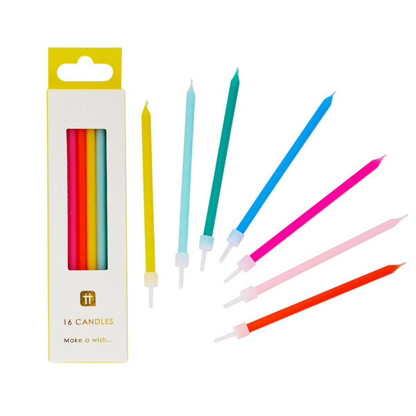 RAINBOW COLOURED CANDLES - 16 PACK